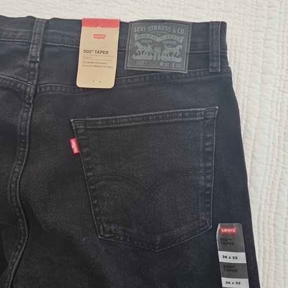 NEW Levi's 502 Jeans Men's 36x32 Black Tapered Leg NWT Stretch Denim Classic - Picture 11 of 16